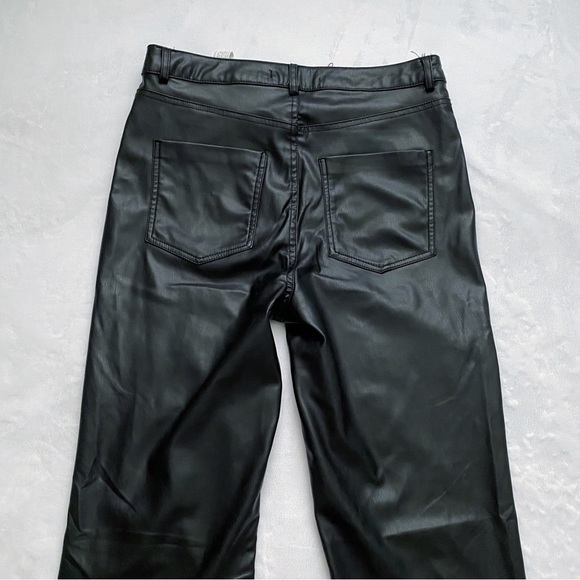 Zara Black Faux Leather Straight Leg Parted Ankle Pants - Picture 10 of 13